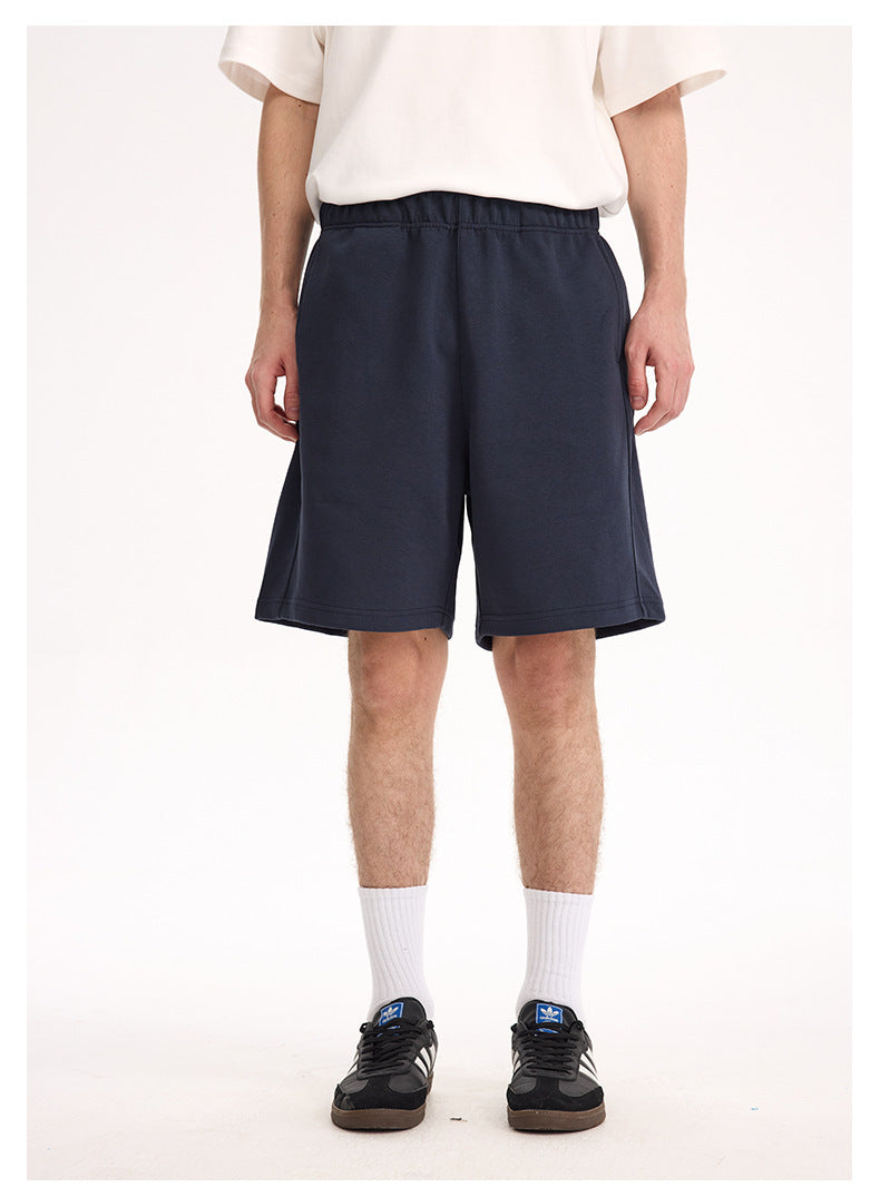 Navy lounge shorts, front view