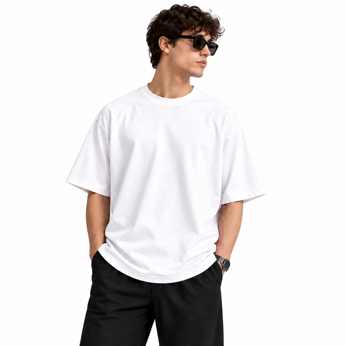 White men's cooling T-shirt worn by model