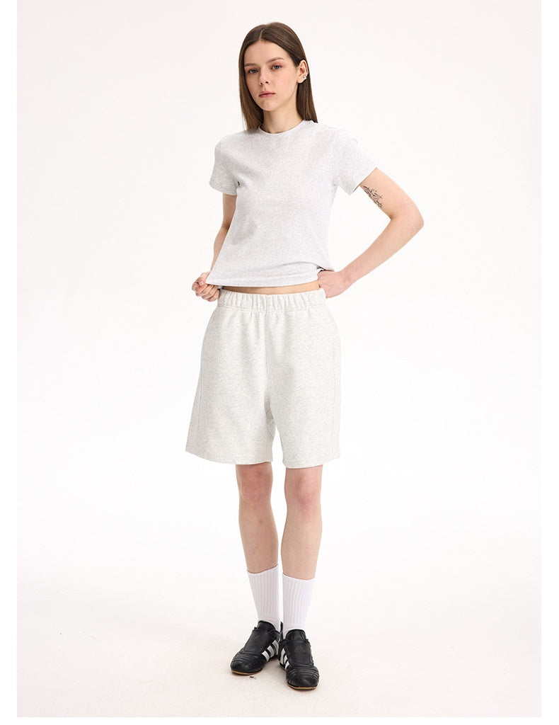 Heather gray lounge shorts, alternate full-length view