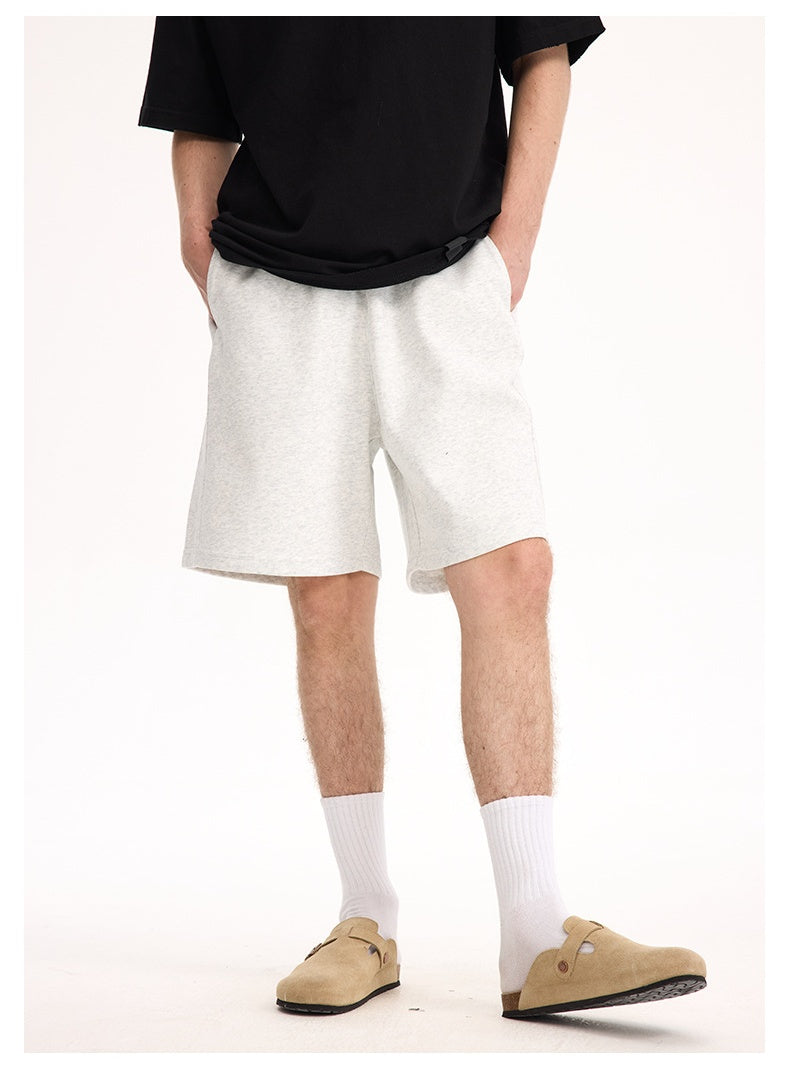 Heather gray lounge shorts, back view on model