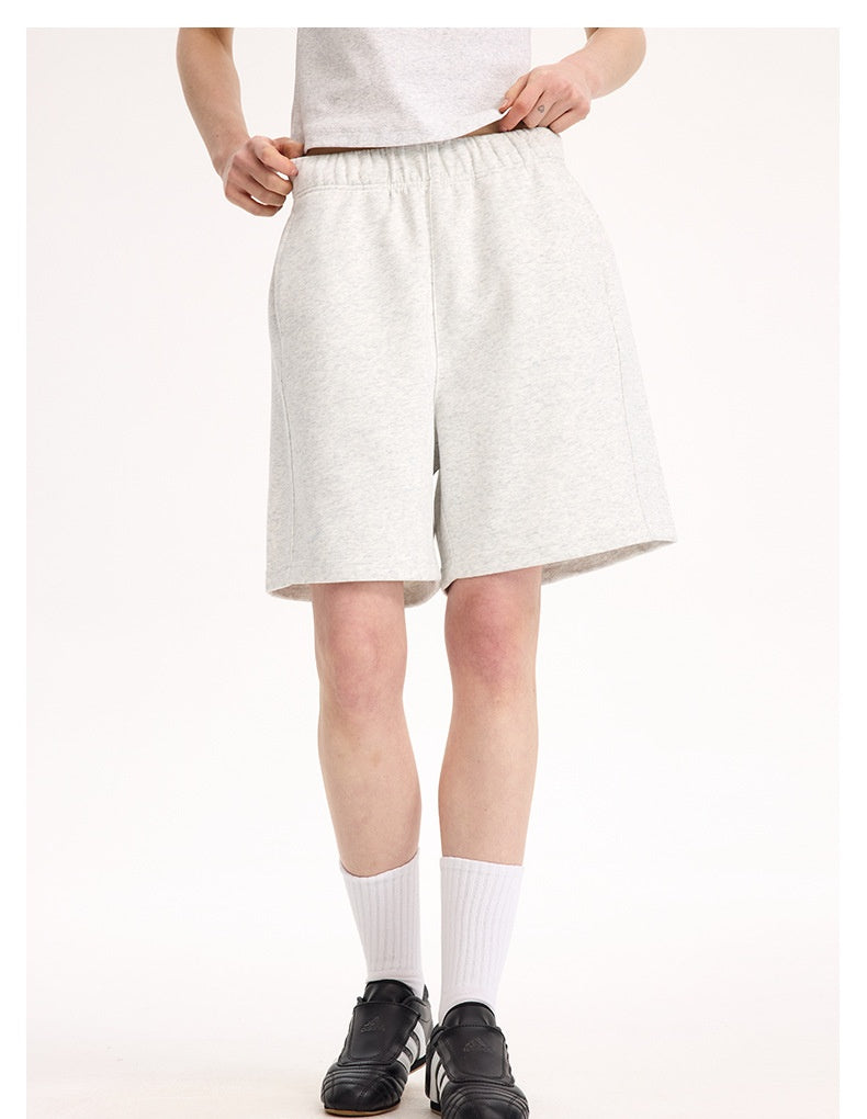 Heather gray lounge shorts, front waist view