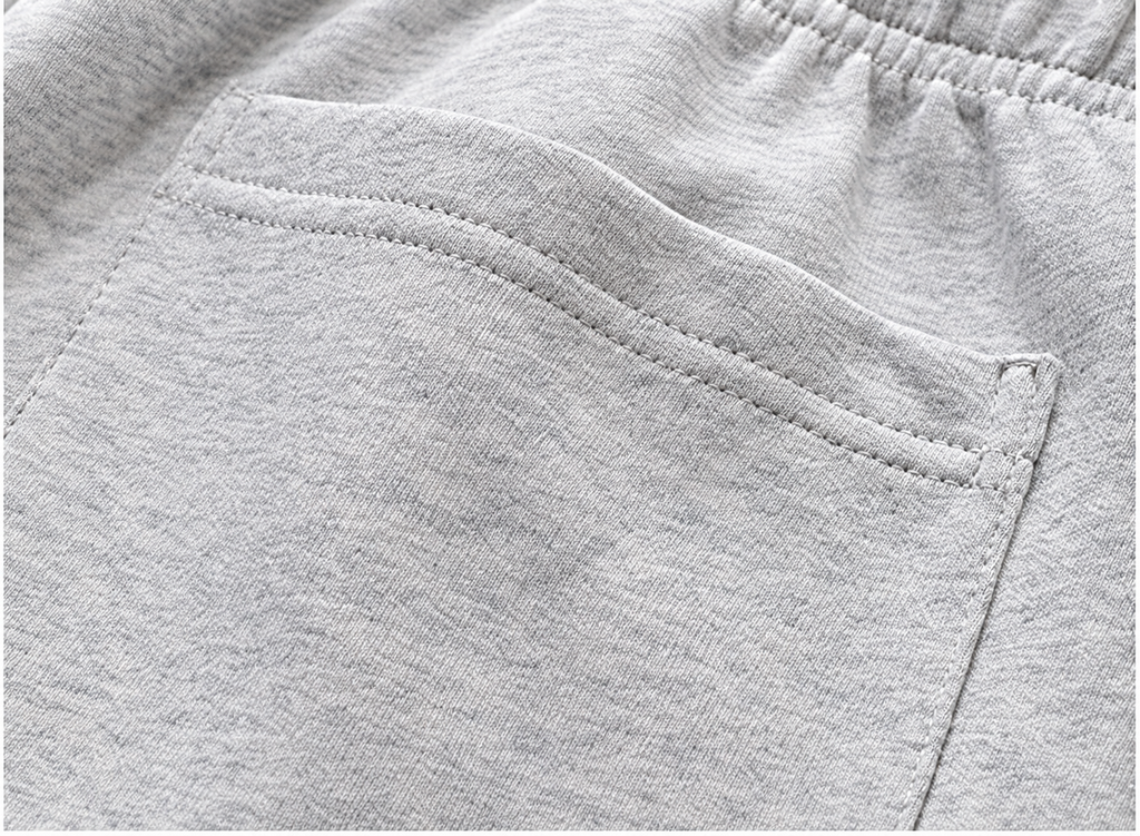 Heather gray shorts, rear pocket detail