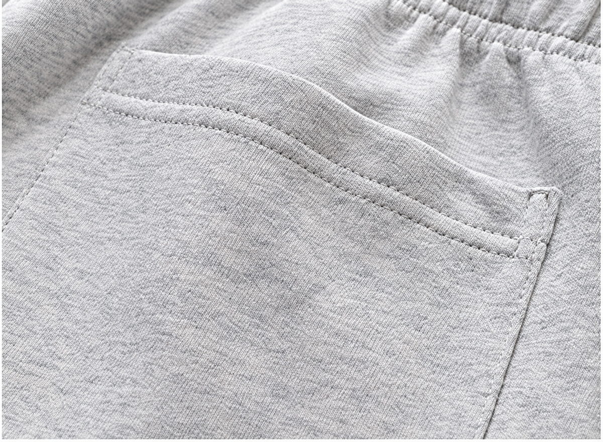 Heather gray shorts, rear pocket detail